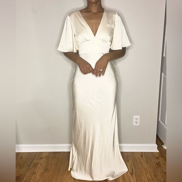 NWOT Anthropologie X Keepsake flutter sleeve column gown - Picture 4 of 7